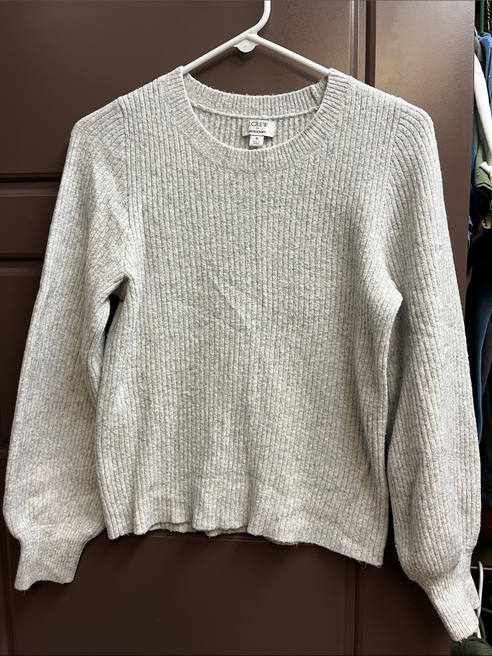 J. Crew Light Gray Ribbed Crewneck Sweater